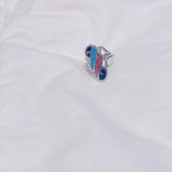 Turquoise and coral ring size 7 - Picture 1 of 4